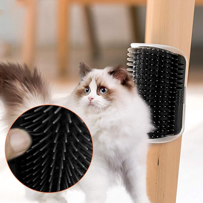 2 PACK Self Groomer, Softer Cat Corner Scratcher For Wall, Pet Grooming Massage Brush, Face Scratcher For Kitten with Long & Short Fur (Black)