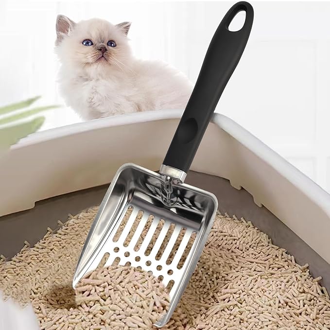 Cat Litter Scoop,Metal Cat Litter Scoop,Stainless Steel cat Litter Scoop with Non-Slip Handle,Poop Sifting,Kitten Pooper Lifter,for Litter Box