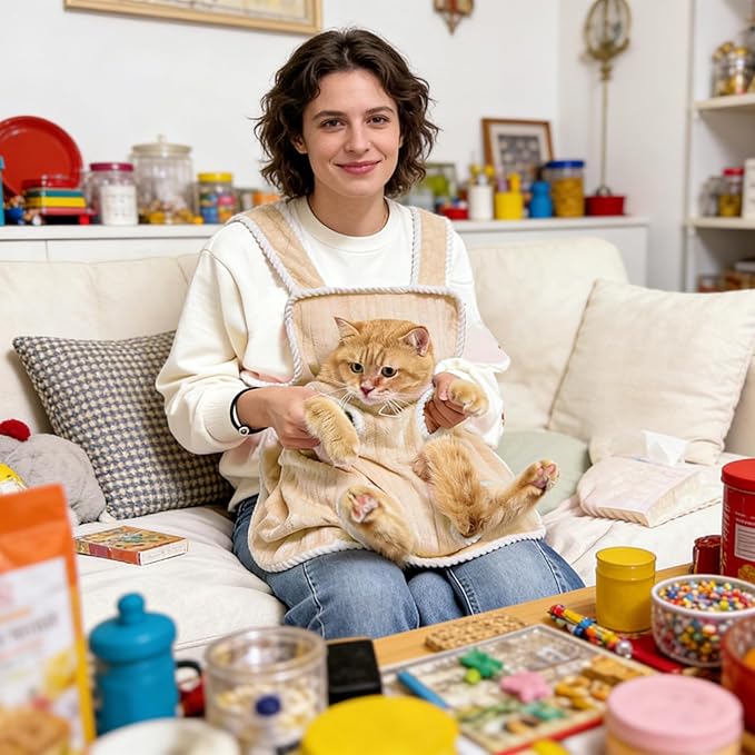 Pet Apron Carrier - Soft Breathable with Drawstring, Apron to Hold Cat,for Grooming Nail Trimming Photography Bonding Women Men Teens Animal Lovers Adults