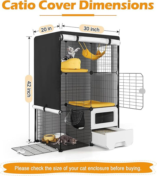 Catio Cover,30"L x 20"W x 42"H Cover for Catio Outdoor Cat Enclosure Waterproof, 420D Cat Cage Covers for Oneluck Cats Cage Indoor, Outdoor Cats Enclosure Covers(Black)(Catios Not Included)