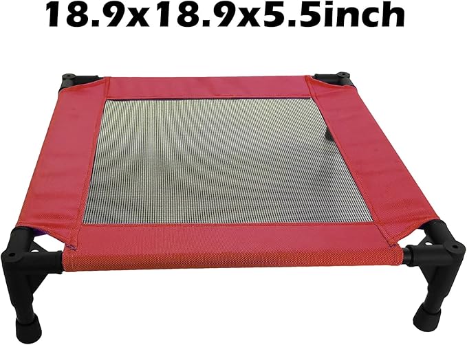 Pozico Elevated Pet Bed with Breathable Mesh for Small Cat and Dog, Raised Cooling Pet Cot for Puppy and Kitty, 18.9x18.9 inch (Red Bed)