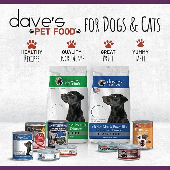 Dave's Pet Food Wet Dog Food (Beef & Rice), Made in USA Naturally Healthy Canned Topper Gluten Free Topper, 13.2 oz (12 Pack)