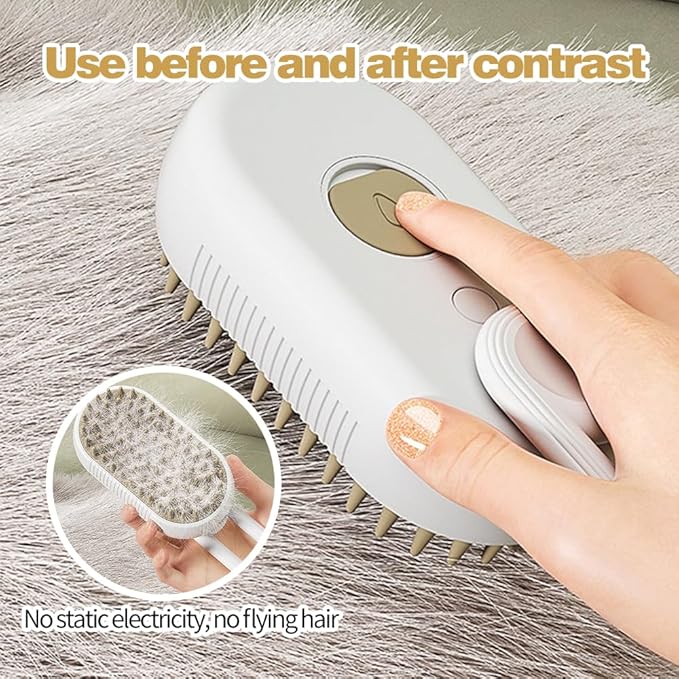 2025 New Cat Steam Brush, Upgrade 4 in 1 Multifunctional Pet Steam Groomer Comb, Silicone Steam Pet Self Cleaning Cat Brush for Removing Tangled And Loosse Hair (Khaki)
