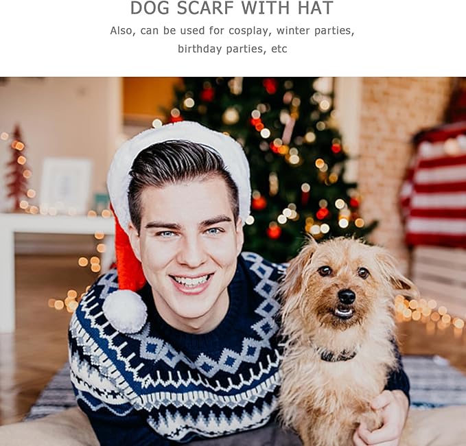 Pet Christmas Hat and Scarf Set with Reindeer Antler Headdress, Small Size Cotton Blend Xmas Costume Accessory for Puppies and Kittens Holiday Party Supplies