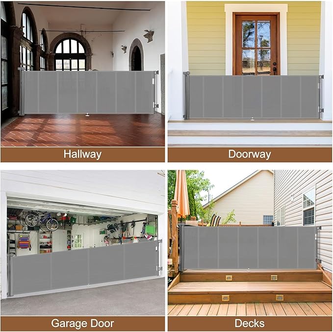100 inch Retractable Baby Gates 34 inch Tall, Retractable Gate with Reinforced Strip Design to Prevent Crawling Through, 8 FT Extra Wide Retractable Dog Gate for Indoor/Outdoor