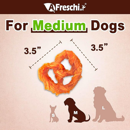A Freschi srl Turkey Tendons for Dogs, USA-Sourced, Healthy Dog Treats, Rawhide-Free Puppy Chews, Long Lasting, All Natural, Hypoallergenic Dog Treats for Medium Breeds, 2 Count Pack Pretzel (M)