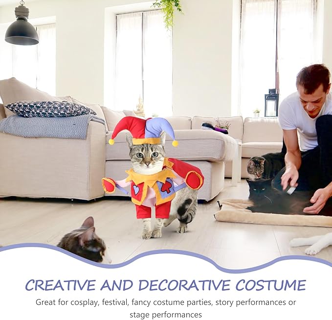 Happyyami Pet Cartoon Magician Costume Set for Cats and Dogs, Wear-Resistant Pet Hat and Stand-up Outfit, L Size Dog Supply and Cat Accessory for Party and Travel