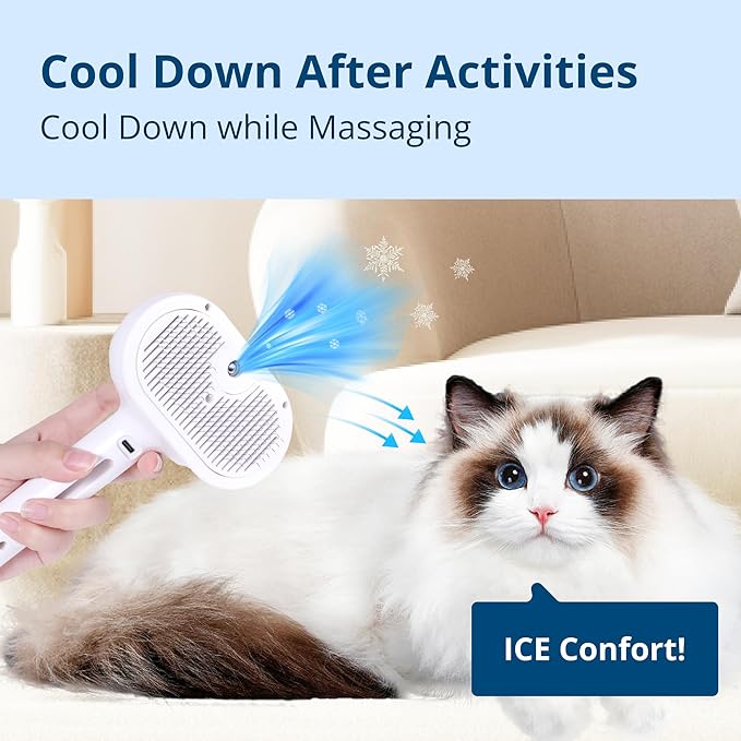 Spray Cat Brush for Shedding,Pet Grooming Brush/Self-Cleaning Wet Cat Comb with USB Rechargeable & Water Tank,Suitable for Dogs,Cats to Reduces Flying Hair,Remove Tangled & Loose Hair(White)
