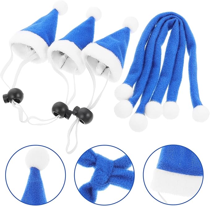 6pcs Dog Costume Set Christmas Pet Decorative Hats and Blue Plush Scarves Elastic Xmas Hat Prop for Cats and Dogs Holiday Party Supplies