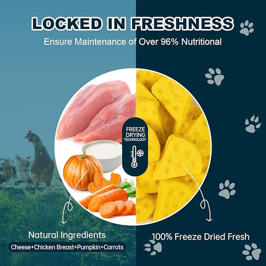 Freeze-Dried Chicken Cheese Cat Dog Treats,High Protein Pet Snacks Grain-Free, Add Pumpkin & Carrots for Digestive Health(40 PCS)