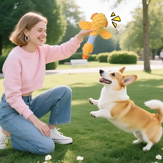Goose Dog Toy Soft Stuffed Animal Plush Dog Puppy Chew Toys to Keep Them Busy Pet Supplies for Chewers Small Medium and Large Breeds (Yellow)
