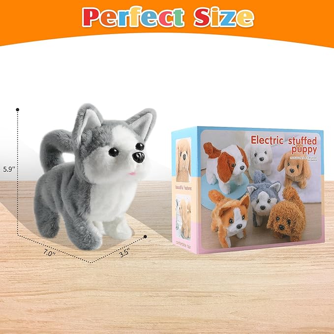 Plush Husky Toy Puppy Electronic Interactive Dog - Walking, Barking, Tail Wagging, Stretching Companion Animal for Kids Toddlers
