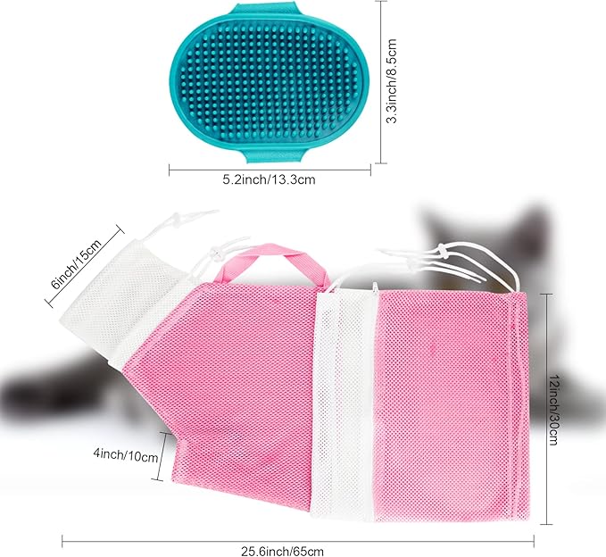 Cat Grooming Washing Bag - Adjustable Pet Shower Brush & Mesh Bag - Anti Scratch, Anti Bite, Soft, Durable for Cats & Dogs - Restraint Grooming, Nail Trimming, Washing