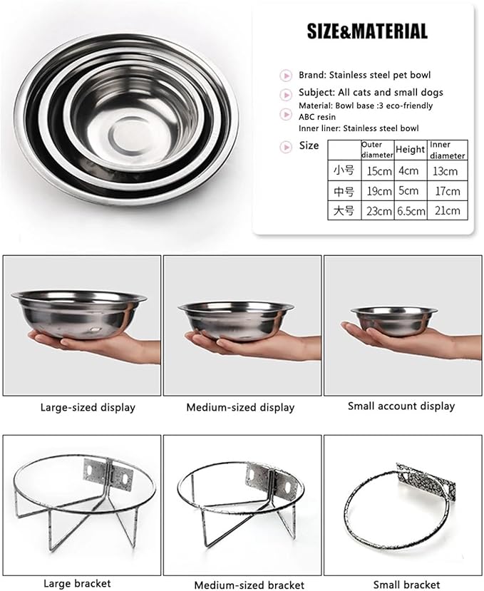 Stainless Steel Pet Water and Food Bowls for Dogs & Cats Drinking and Feeding Container with Stand Easy to Install Pet Supplies(Large Size)