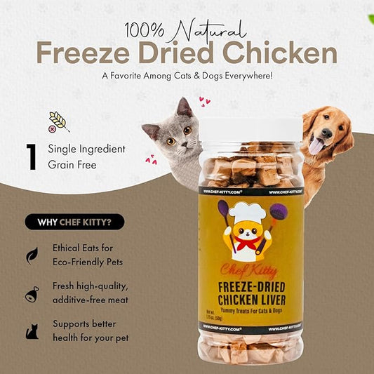 Chicken Liver Dog Treats | Freeze Dried Liver Treats for Dogs, 100% Human Grade, Single Ingredient | Grain-Free Kitten Treats, High Protein | No Additives or Preservatives | Tested in USA | 1.7 oz
