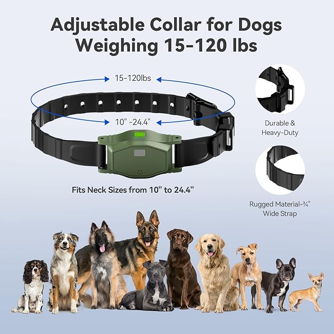 Wireless Dog Fence for 2 Dogs - Electric Dog Fence Wireless, Perimeter Dog Collar with Adjustable Radius up to 656 ft in Open Areas, Outdoor Use, Waterproof, Rechargeable (Olive Green - for 2 Dogs)