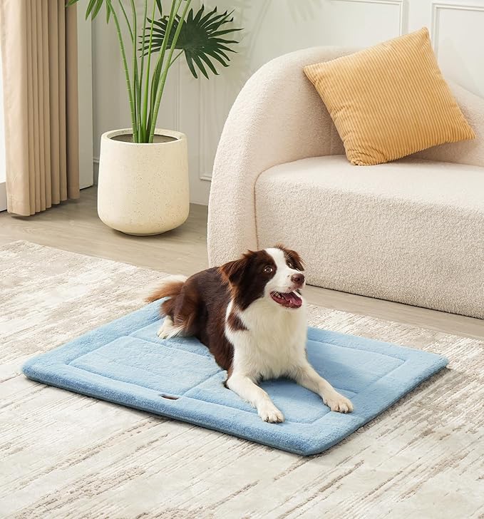 MADE 4 PETS Dog Crate Pad Bed for Small Dogs, Washable & Reversible, Anti-Slip Kennel Mat for Cozy Sleeping, Soft Fluffy Dog Bed for Indoor & Outdoor Use, 24"x18", Blue