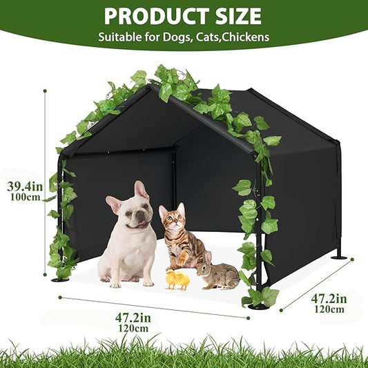 Large Dog Shade for Outside - LitaiL Outdoor Dog Kennel for Small Dogs, 47.2" x 47.2" x 39.4" Outdoor Sun Rain Canopy Pet House, Waterproof Pet Canopy Shelter for Small Animals, Black