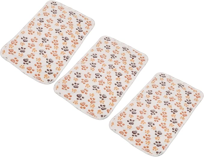 3Pcs Dog Paw Print Fleece Blanket, Pet Warm Sleep Mat, Coral Fleece Soft Dog Blanket with Cute Paw Design, Bite Resistant Pet Supplies for Dogs Cats Small Animals (L)