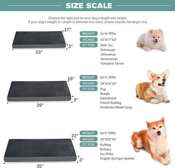 Waterproof Dog Bed Medium Small Size Dog, Orthopedic Washable Crate Pad 29 inch, Foam Pet Bed with Removable Cover Reversible, Anti-Slip Bottom Kennel Pad, 29"x18", Dark Gray