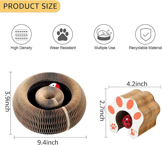 Cat Toy, Magic Organ Cat Scratch Board, Compact Cats Accordion Toy, Interactive Cardboard Cat Scratcher Pad Toys with Bell Ball for Indoor Exercise
