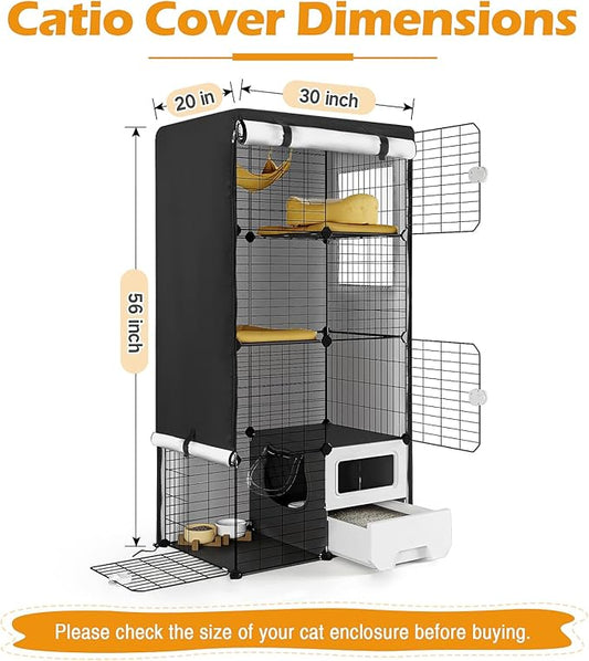 Catio Cover,30"L x 20"W x 56"H Cover for Catio Outdoor Cat Enclosure Waterproof, 420D Cat Cage Covers for Oneluck Cats Cage Indoor, Outdoor Cats Enclosure Covers(Black)(Catios Not Included)