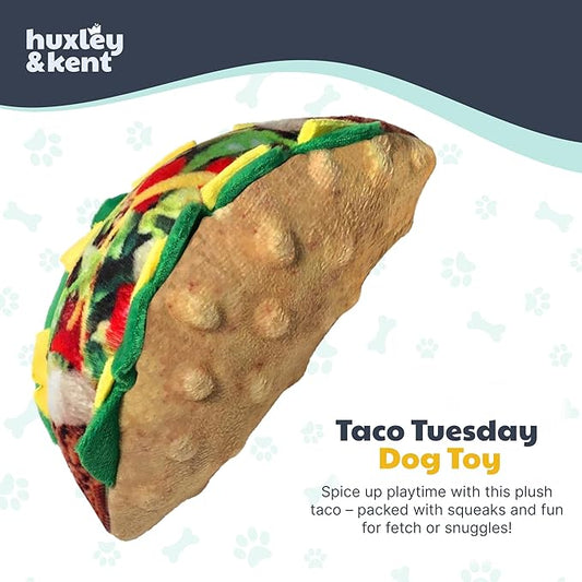 Huxley & Kent Funny Dog Toy w/Squeaker β Power Plush Squeaky Dog Toys for Small, Medium & Large Dogs β Soft Stuffed Animal for Indoor Play & Fetch - Taco Tuesday, Large