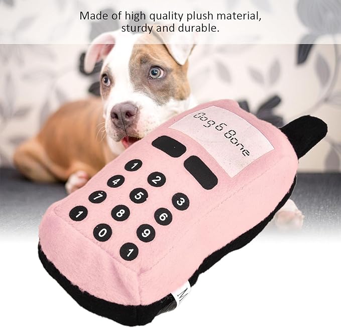F&Yard Pet Chew Accessory Plush Phone Shape Squeaky Bite Item for Dogs and Cats, Soft Pet Play Supply (Pink)