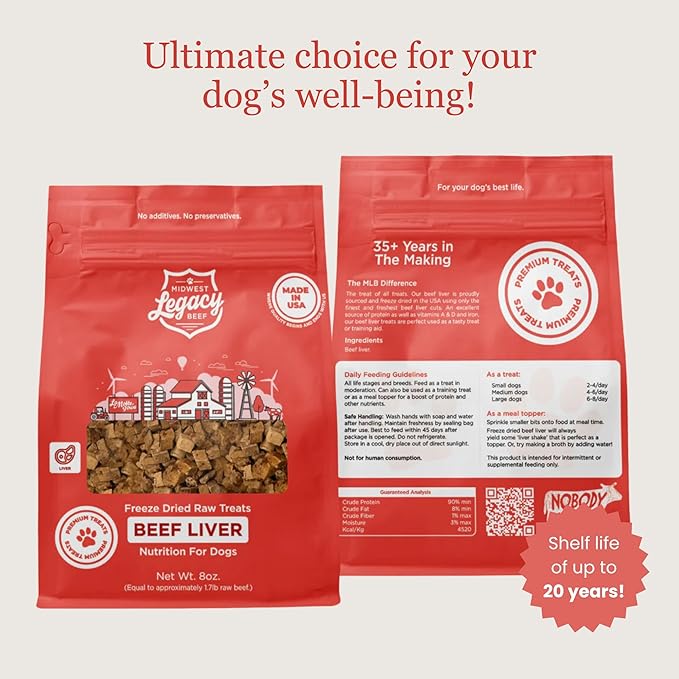 Freeze Dried Beef Liver Dog Treats Raw Single Ingredient | Premium High Protein, Natural and Healthy Nutritious Pet Dog Training Treat Made in The USA, 8 oz