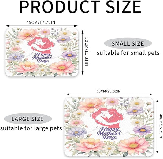 Pet Cat Dog Food Mat Absorbent Dog Feeding Mat Happy Mother's Day Floral Gift Mom Gx No Stains Cat Food Mats Indoor Pet Accessories Supplies Dogs Placemat Water Bowl Mats with Rubber Backing 24x16In