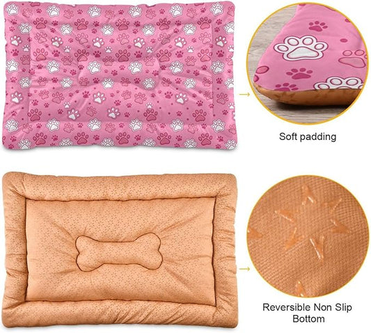 Dog Bed for Crate Washable Pet Sleep Pad, Dog Paw Prints Kennel Mat with Non-Slip Bottom, Soft Fluffy Supplies Pet for Dogs and Cats (36x24 inch)