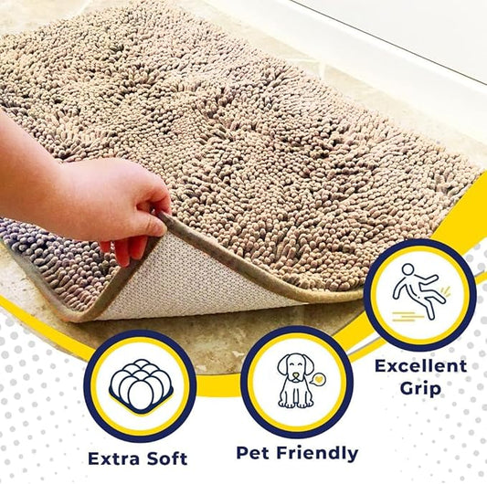 Muddy Mat® | Super Absorbent Door Mat Indoor, Microfiber Quick Dry Chenille Entryway Rug, Non-Slip Front Door Mat, Indoor Mats for Entryway, Machine Washable Pet Rug, Beige 5ft x 7ft