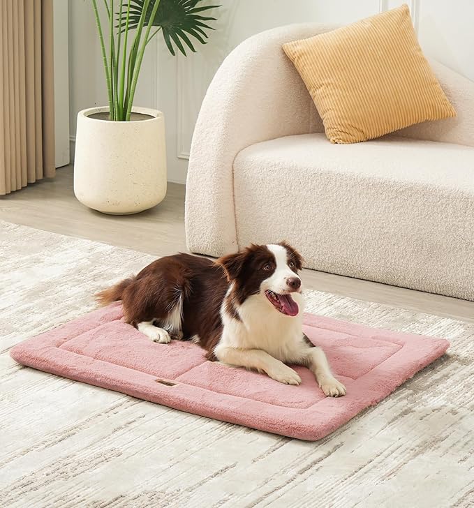 Made4Pets Dog Crate Pad Bed for Small Dogs, Washable & Reversible, Anti-Slip Kennel Mat for Cozy Sleeping, Soft Fluffy Dog Bed for Indoor & Outdoor Use, 24"x18", Pink
