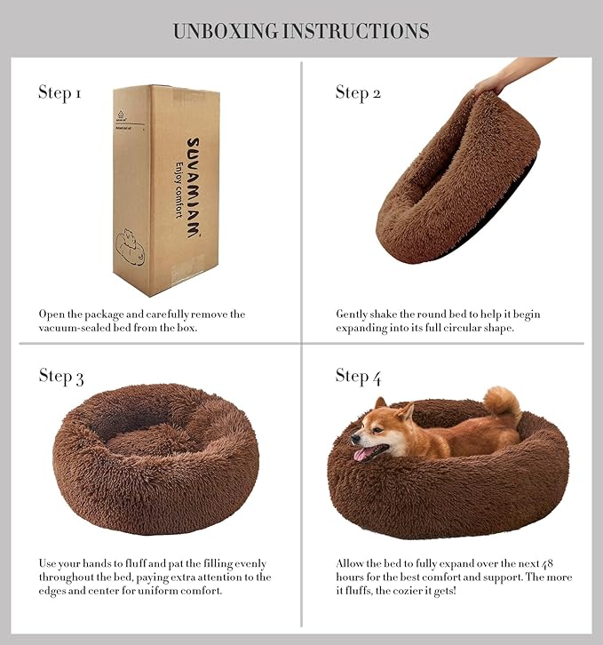 Comfort Donut Dog Bed - Ultra-Soft Pet Bed with Neck Support, 3 Sizes (Machine Washable) for Small/Medium/Large Dogs & Cats(Coffee,24''Lx24''Wx8''Th)