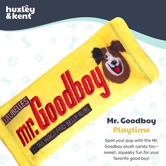 Huxley & Kent Funny Dog Toy w/Squeaker β Power Plush Squeaky Dog Toys for Small, Medium & Large Dogs β Soft Stuffed Animal for Indoor Play & Fetch - Mr Goodboy, Small