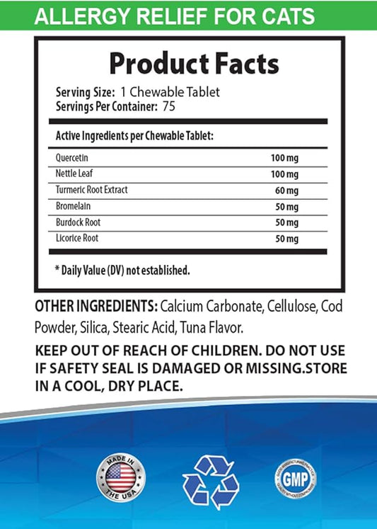 cat Allergy Cleaner - CAT Allergy Relief - Supports Immune System - Vet Recommended - Itch Relief - Turmeric for Cats - 2 Bottles (150 Chew Tablets)