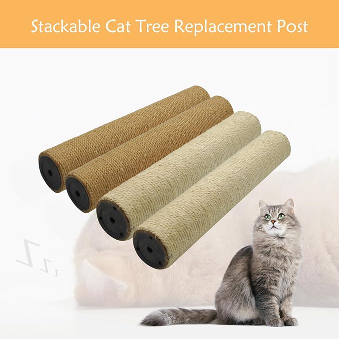 4 Pcs Cat Scratching Post Replacement for Indoor 15.7 x 3.1 Inches Cats Tree Replacement Parts Natural Jute Pole Part Cat Scratch Posts Refill with M8 Screws Spare Cat Furniture Accessories