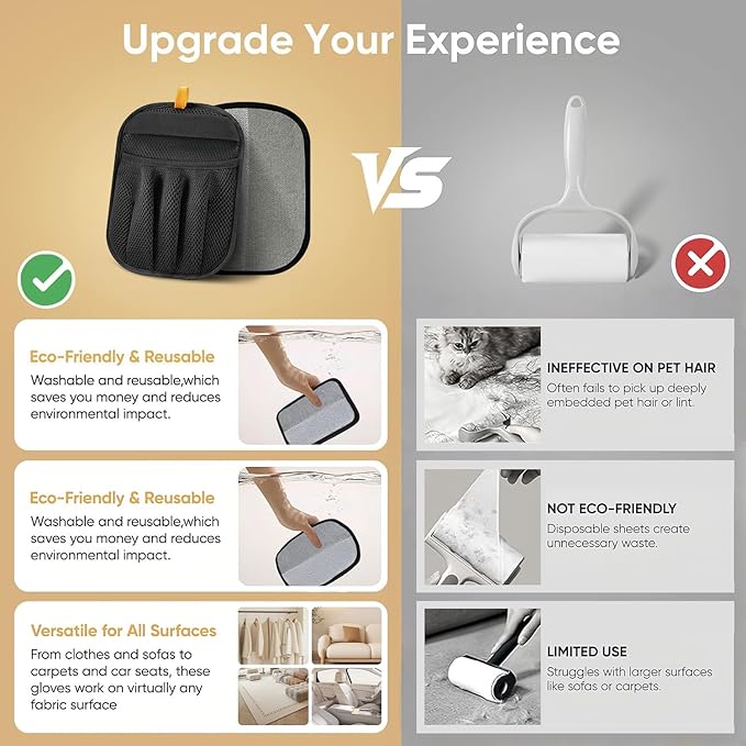 Pet Hair Removal Glove for Cats & Dogs Reusable Electrostatic Pet Hair Remover Glove for Clothing, Couch, Carpet, Furniture, Great Alternative to Pet Lint Roller