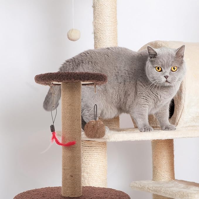 Cabilock Cat Scratching Post and Kitten Scratcher Pole with Natural Sisal Rope, Multifunctional Household Scratching Furniture for Indoor Cats, Sturdy Brown Round Claw Scratcher for Daily
