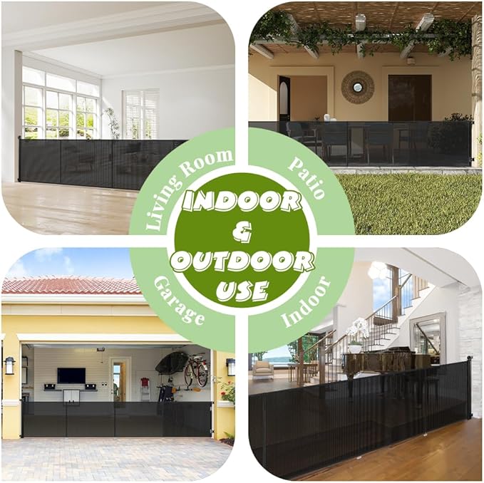 42" Tall Retractable Baby Gates, Extra Wide 196" Retractable Safety Gate with Reinforced Strips, Extra Long Dog Gate for Large Openings & Doorways Mesh Pet Baby Gates Indoor & Outdoor, Black