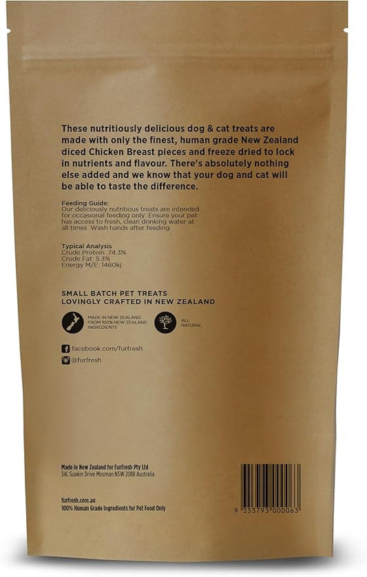 Single Ingredient NZ Chicken Breast Pieces Dog & Cat Treats, 2.47 oz (70g)| Freeze-Dried | Premium Quality High Protein | Grain Free, Gluten Free, Filler Free