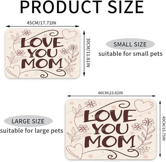 Dog Food Mats for Floors Absorbent Pet Cat Food Mat Happy Mother's Day Floral Gift for Mom Hs Non Slip Dogs Bowl Mats Water Dog Placemats Feeding Mat Pet Supplies 24x16In