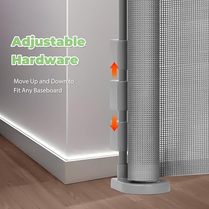 Reinforced 37" Tall x 155" Extra Wide Retractable Baby Gates with Reinforced Rods, 13ft Extra Wide Dog Gate – Prevents Crawling Under, Retractable Pet Gate Retractable Fence Garage Gates for Dogs/Gray