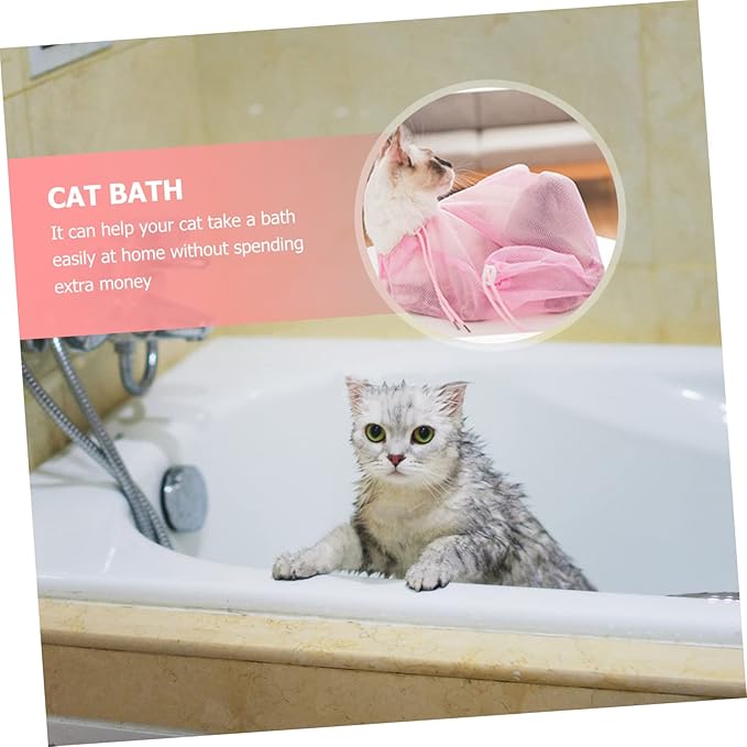 Happyyami Cat Bathing Bag Breathable Mesh Grooming Shower Bag for Cats Adjustable Scratch Design for Pet Bathing and Drying
