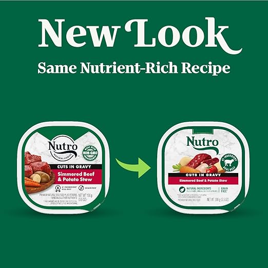 Nutro Adult Wet Dog Food, Natural Grain Free Dog Food Wet Cuts in Gravy Simmered Beef & Potato Stew Recipe, 3.5 oz. Tray