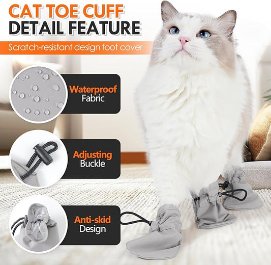 Cat Anti-Scratch Shoes, Cat Sofa Protect Waterproof Cat Claw Covers Dog Scratch Boots Adjustable Cat Paw Protector for Cat Grooming Bathing Shaving