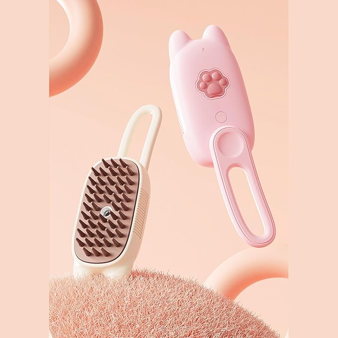 Cat Mist Brush Multifunctional One Click Spray Shedding Bath Brush Pet Steam Brush for Cats Grooming (Pink)