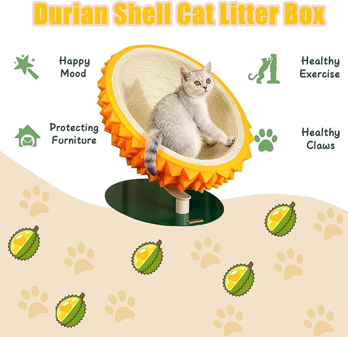 3-in-1 Durian Cat Scratching Bed & House - Sisal Rope Board with PVC Frame, Multi-Functional Pet Bed for Claw Care, Napping & Massage, Durable Seasonal Cat Furniture - Easy Assembly