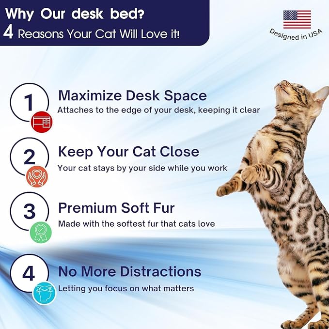 Cat Desk Hammock | Cat Desk Bed & Perch – Hanging Cats Hammock, Original Pest Bed for Large Cats, Secure No-Drill Attachment, Sturdy Holds Up to 40 lbs, Space-Saving Furniture