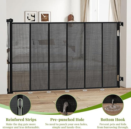47" Extra Tall Retractable Baby Gates, Extends to 71" Wide, ExtraTall Retractable Safety Gate with Reinforced Strips, Retractable Tall Dog Gates for Doorways Mesh Baby Pet Gates Indoor, Black